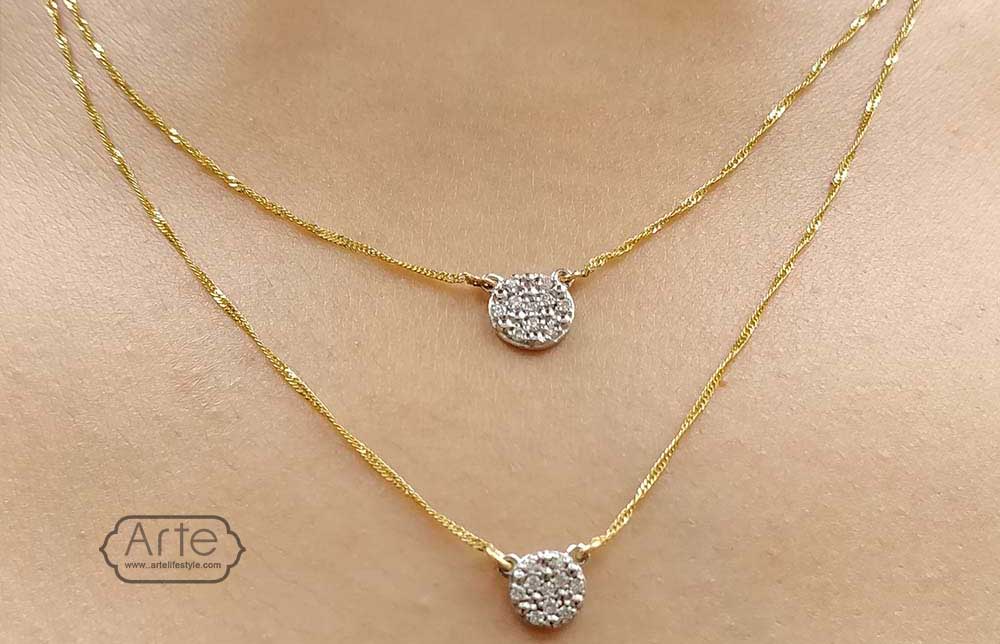 double chain diamond necklace in yellow gold FDPD9135 - گره خوردن زنجیر گردنبند؛ راه های جلوگیری از در هم پیچیدن زنجیر گردنبندها